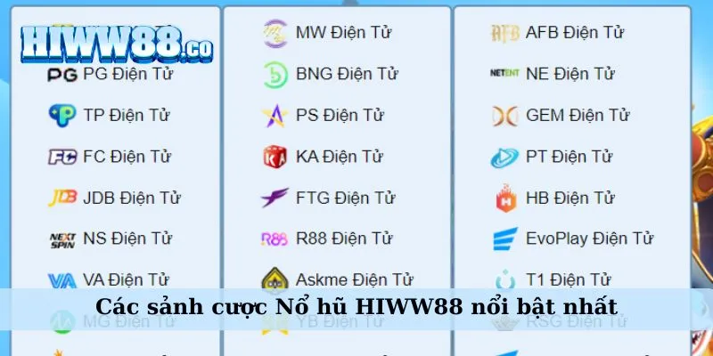 Các sảnh cược Nổ hũ WW88 nổi bật nhất